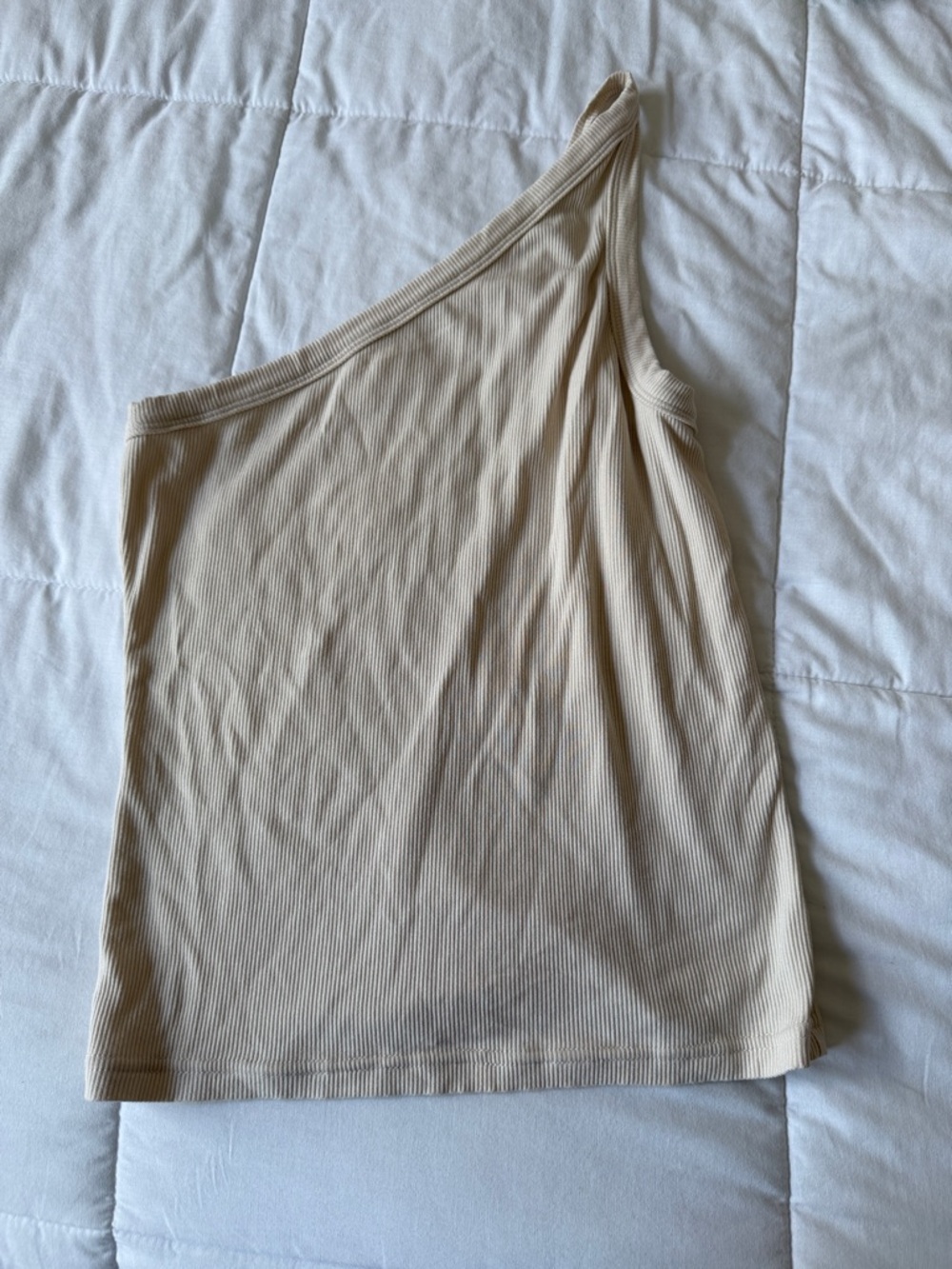 One-Shoulder Ribbed Camisole in Beige